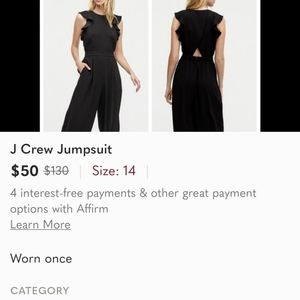 Gorgeous J crew black jumpsuit 14 worn ONCE
